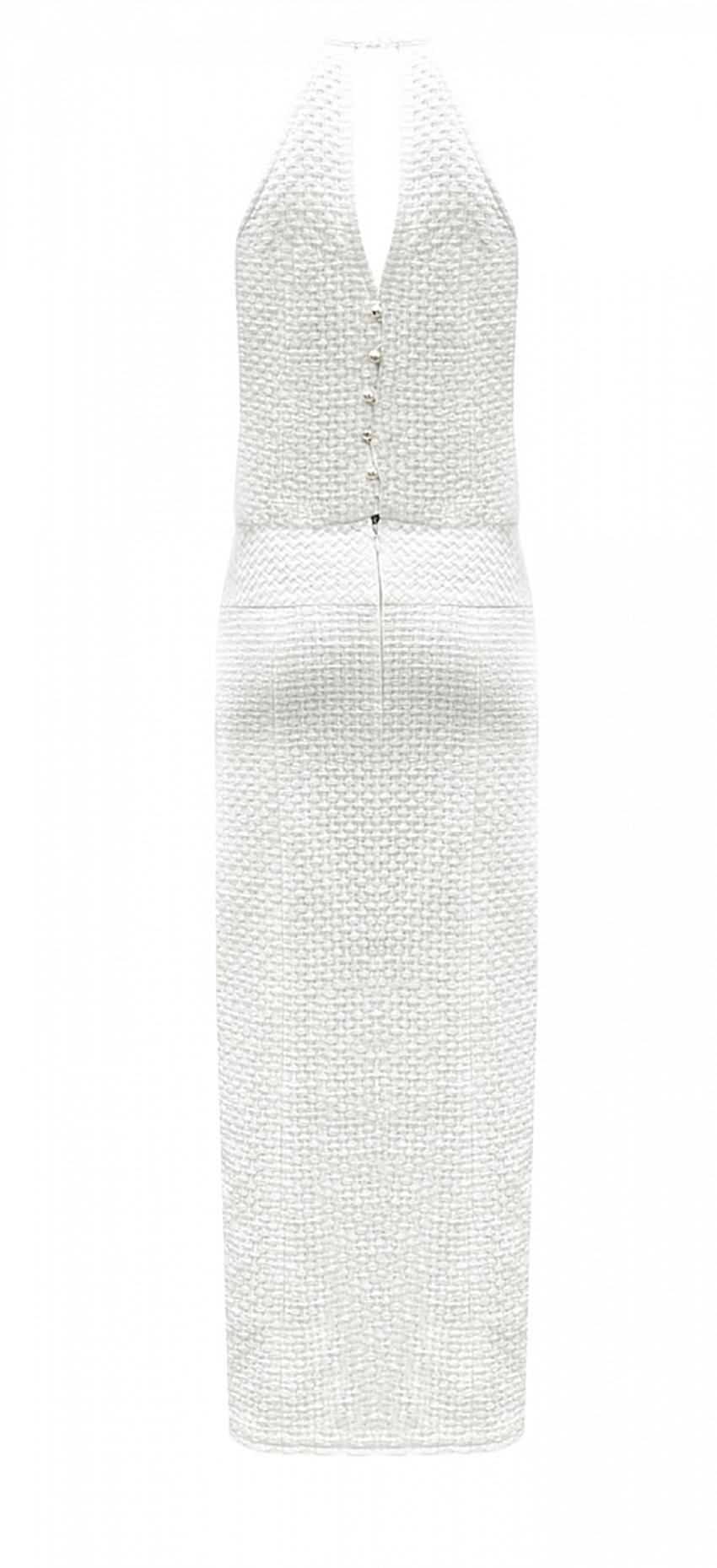 CHANEL WHITE DRESS decorated with PEARL BUTTONS size 36 In Excellent Condition In Montgomery, TX