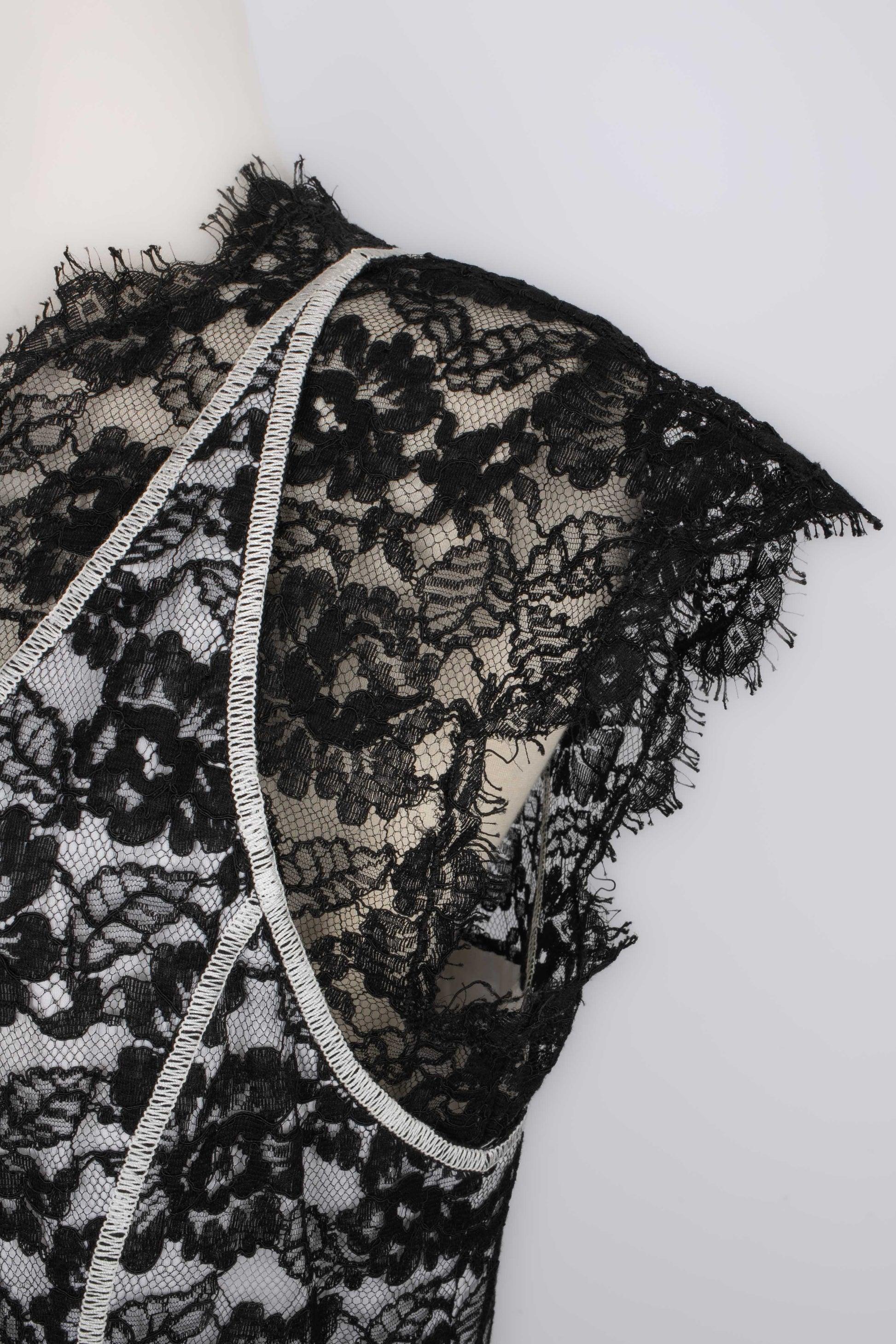 Chanel White Dress with Black Lace 6