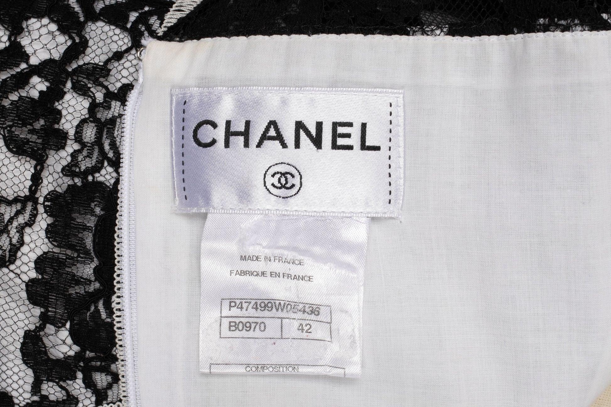 Chanel White Dress with Black Lace 7