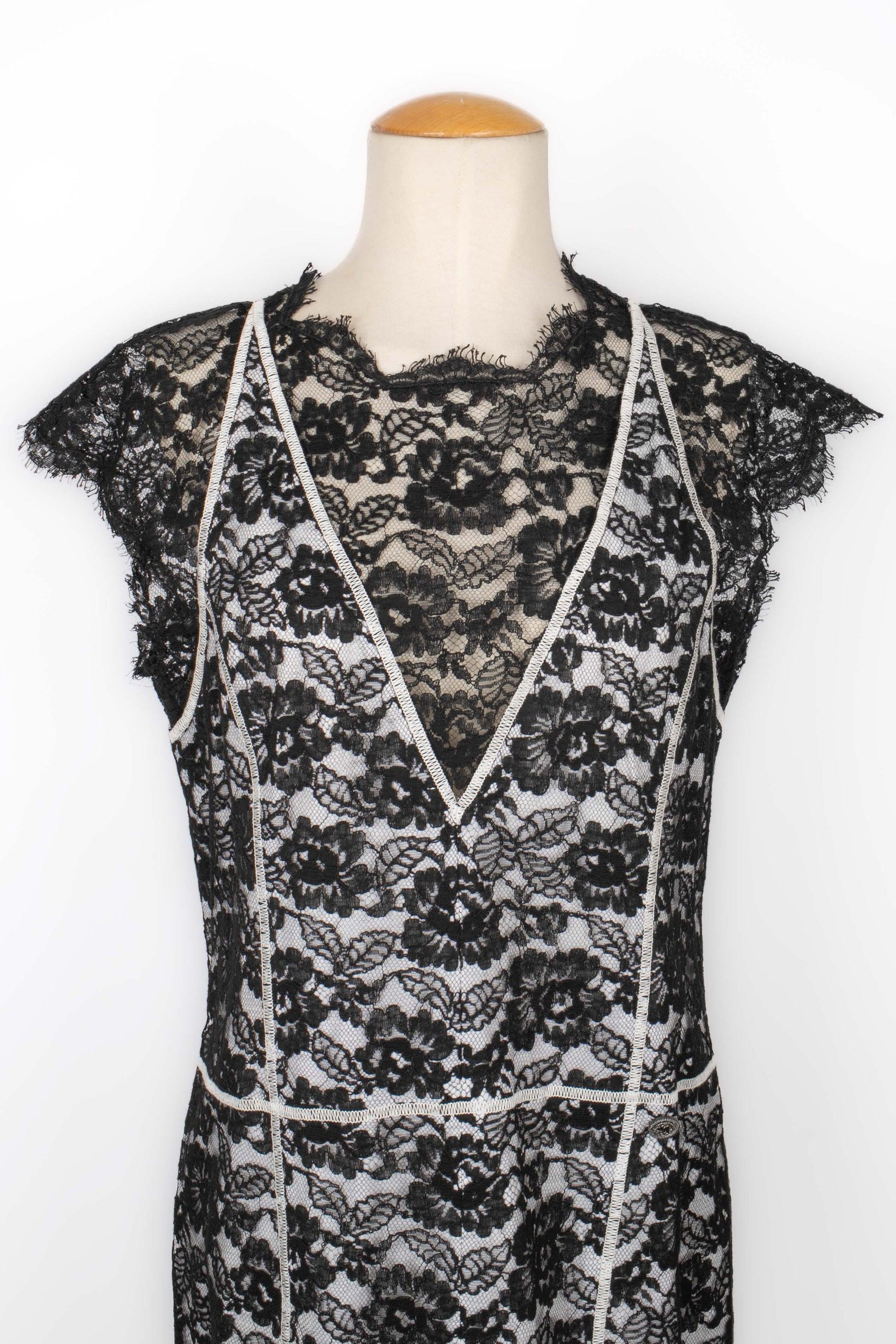 Chanel White Dress with Black Lace 1