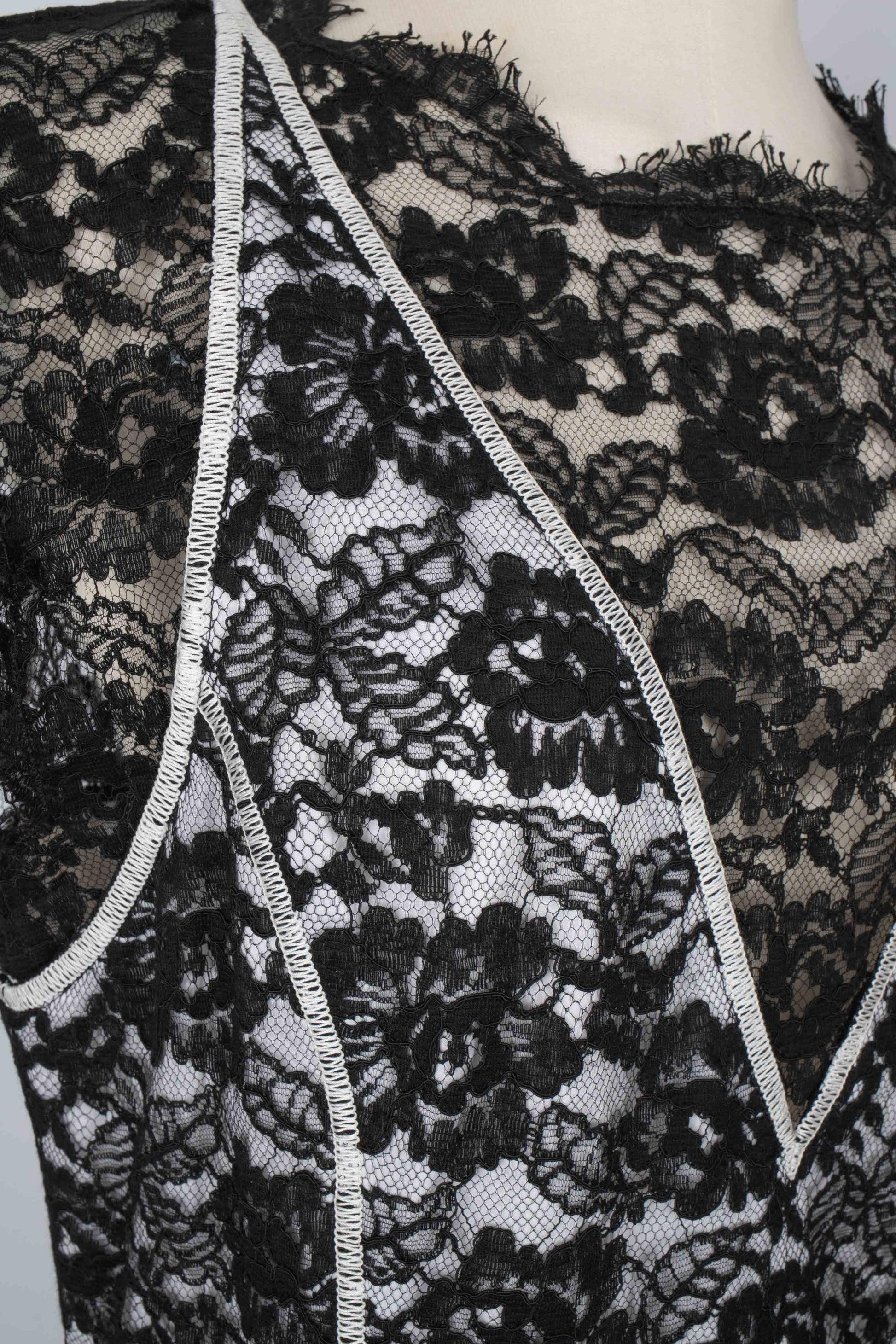 Chanel White Dress with Black Lace 2