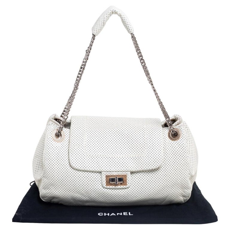 Chanel White Drill Perforated Leather Large Classic Flap Accordion Bag at  1stDibs