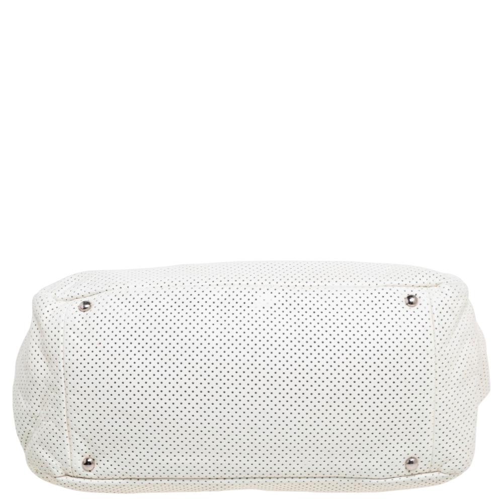 Women's Chanel White Drill Perforated Leather Large Classic Flap Accordion Bag