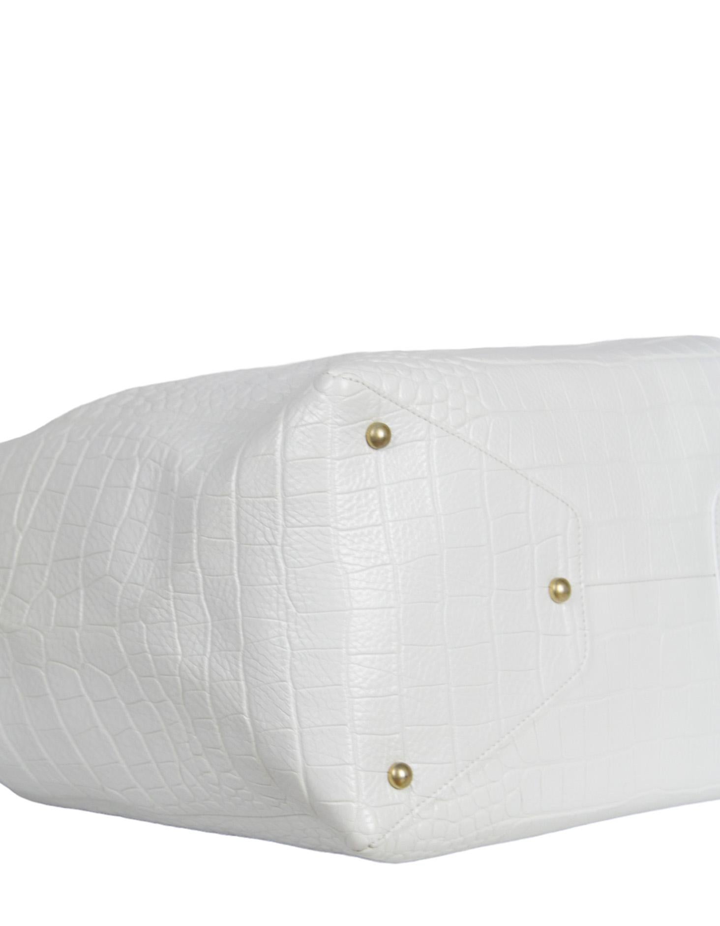 Chanel Paris-New York grand sac fourre-tout Coco en crocodile embossé blanc 2