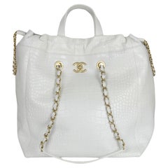 Chanel White Embossed Crocodile Paris-New York Large Coco Tote Bag