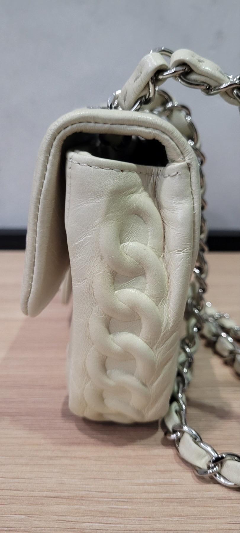 Chanel White Embossed Leather Precious Symbols Small Flap Bag For Sale 7