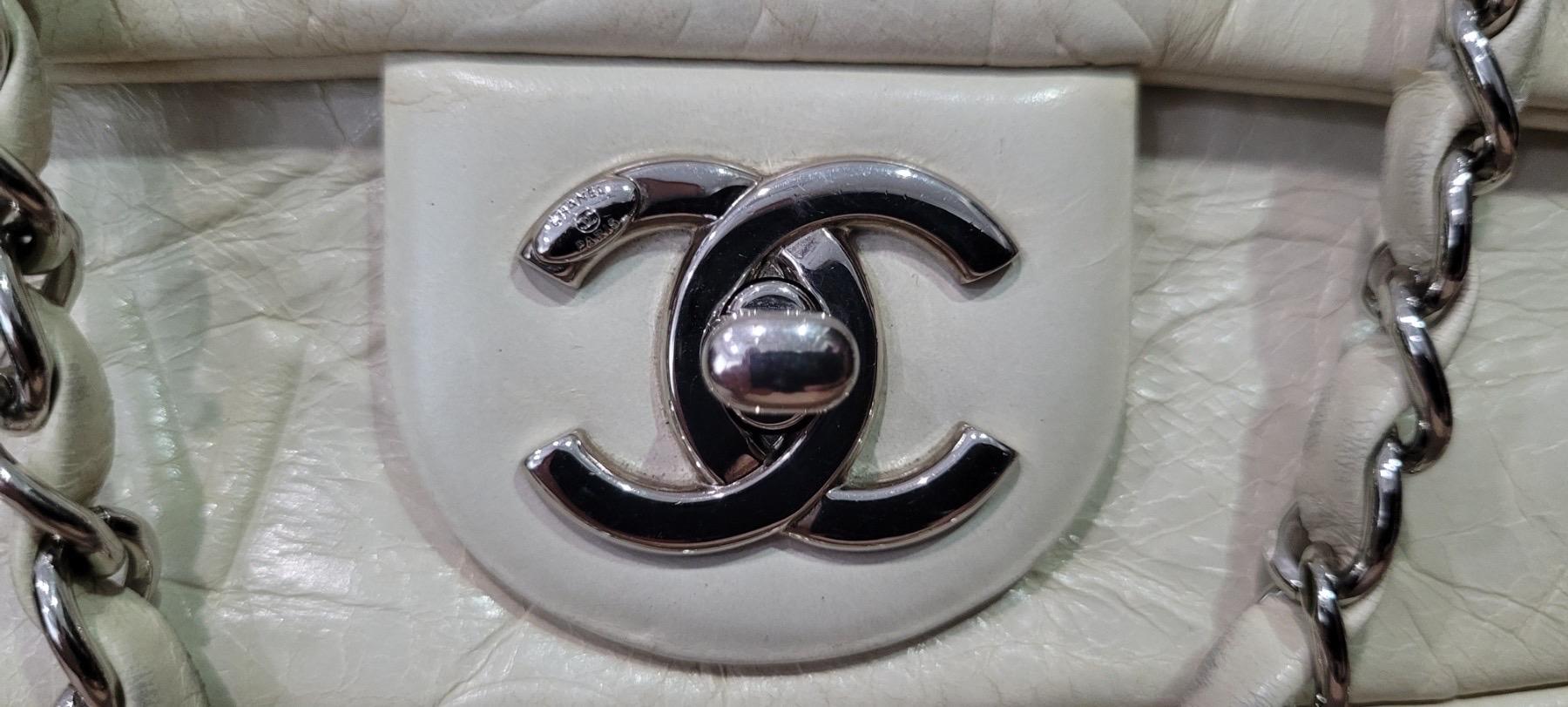Chanel White Embossed Leather Precious Symbols Small Flap Bag In Good Condition For Sale In Krakow, PL