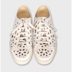 Chanel White Embroidered Leather Sneakers - Size 39.5