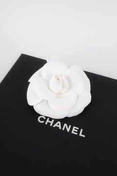 Chanel White Fabric Camellia Brooch
