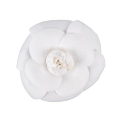 Chanel White Fabric Camellia Brooch