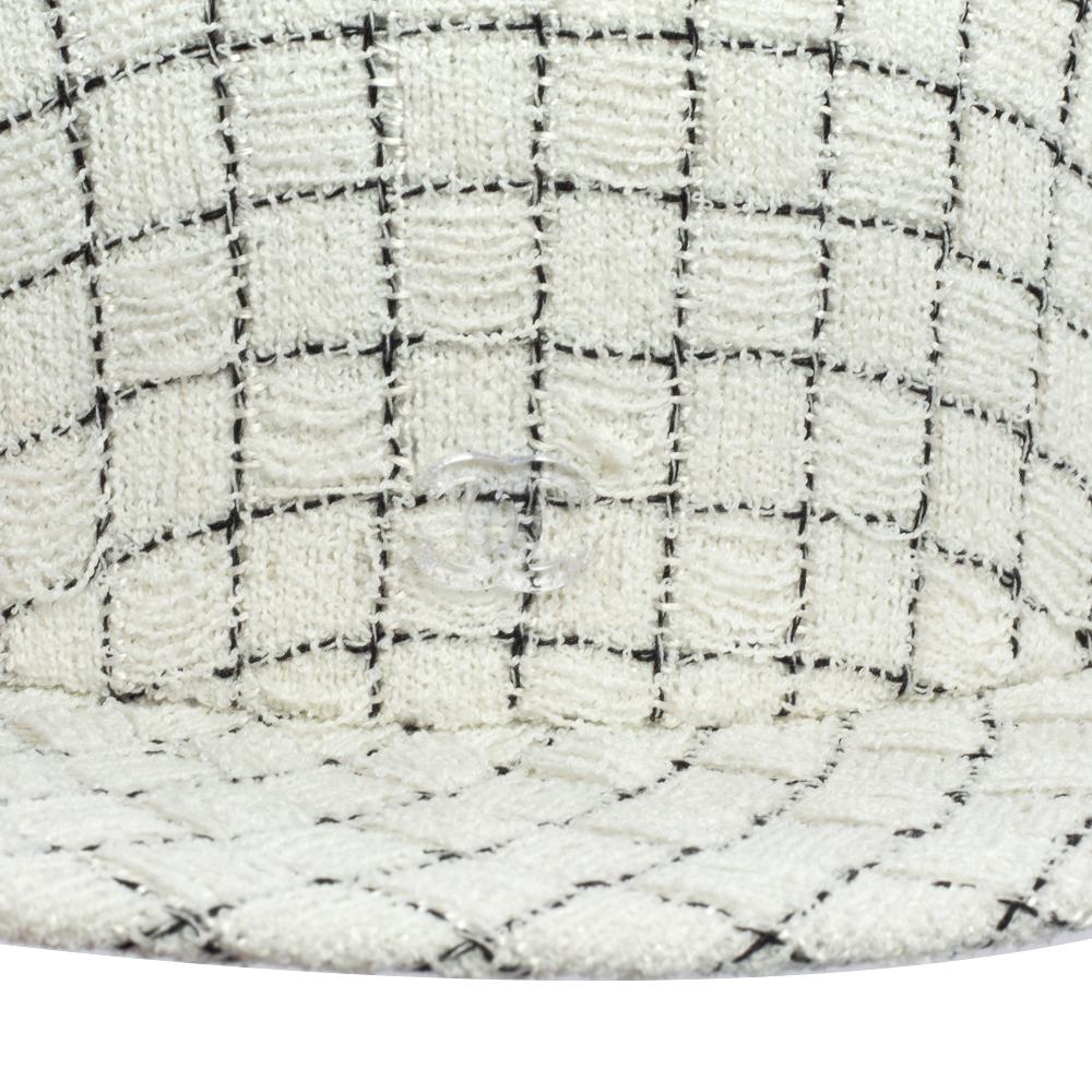 Chanel White Fantasy Tweed Boater Hat L 2