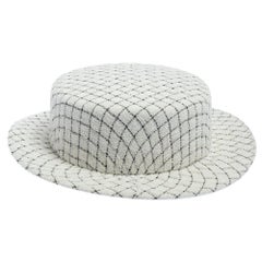 Chanel White Fantasy Tweed Boater Hat L