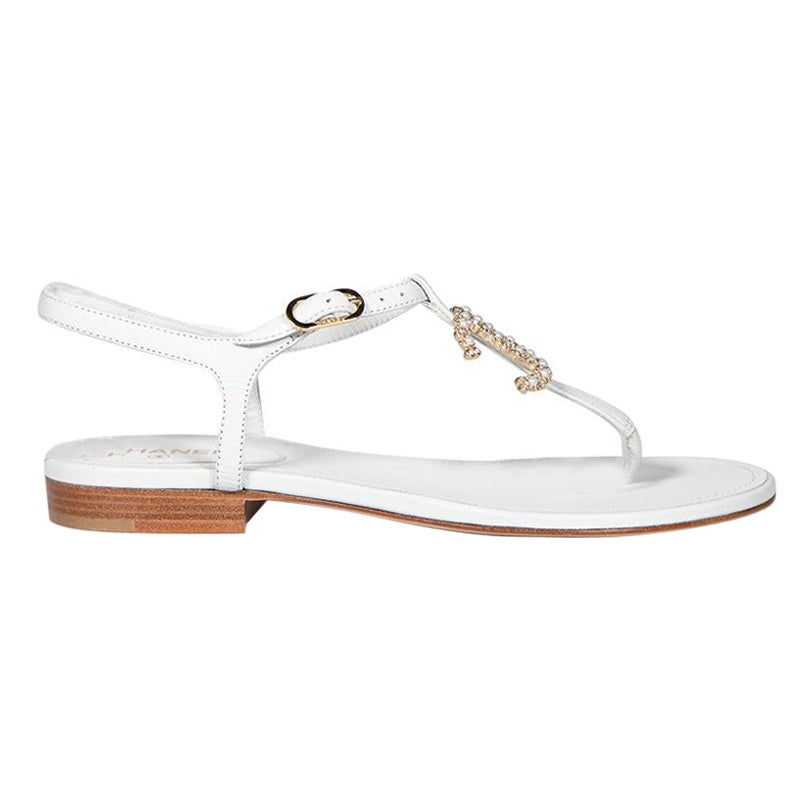 Chanel White Faux Pearl embellished CC Sandals Size IT 36
