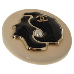 Chanel White Faux Pearl Mademoiselle Profile Pin Brooch