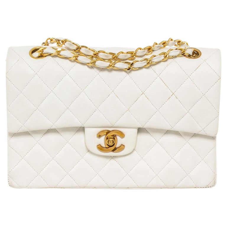 Chanel White Flap Classic Small Handbag at 1stDibs
