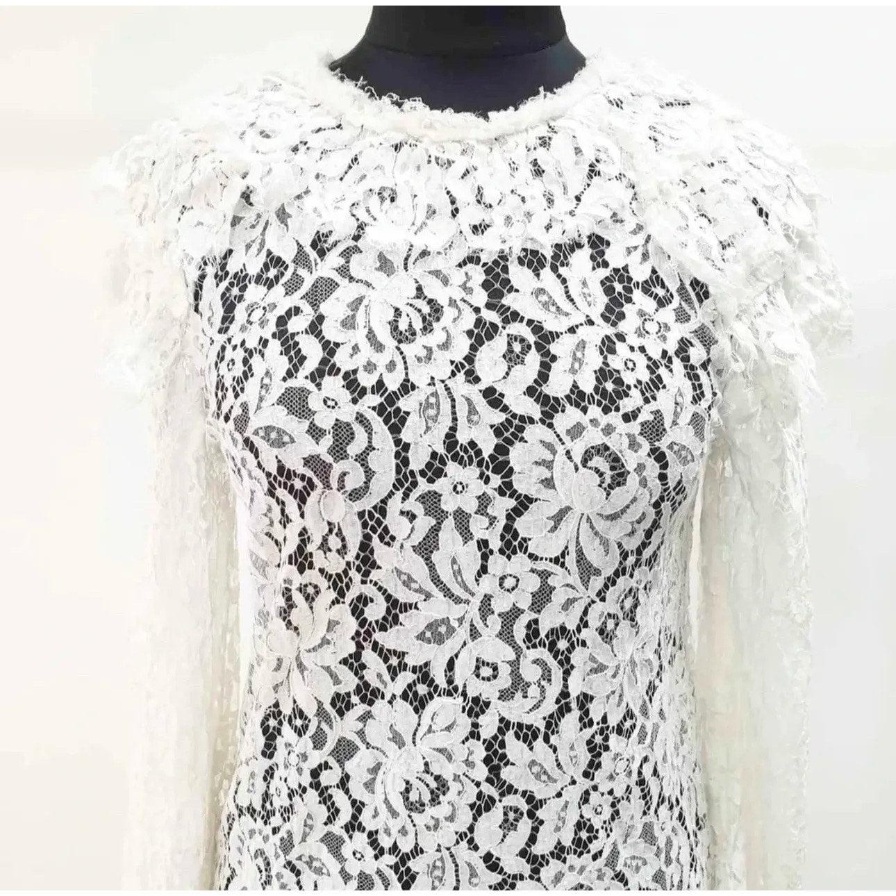 Chanel Weiß Floral Spitze Bluse Sz.36 (Grau) im Angebot