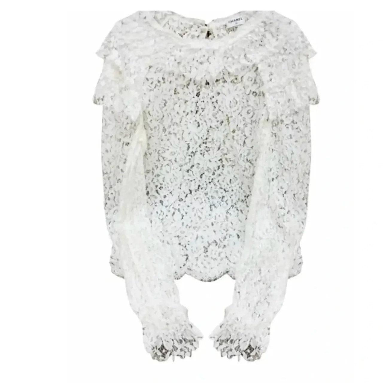 Chanel Weiß Floral Spitze Bluse Sz.36 Damen im Angebot