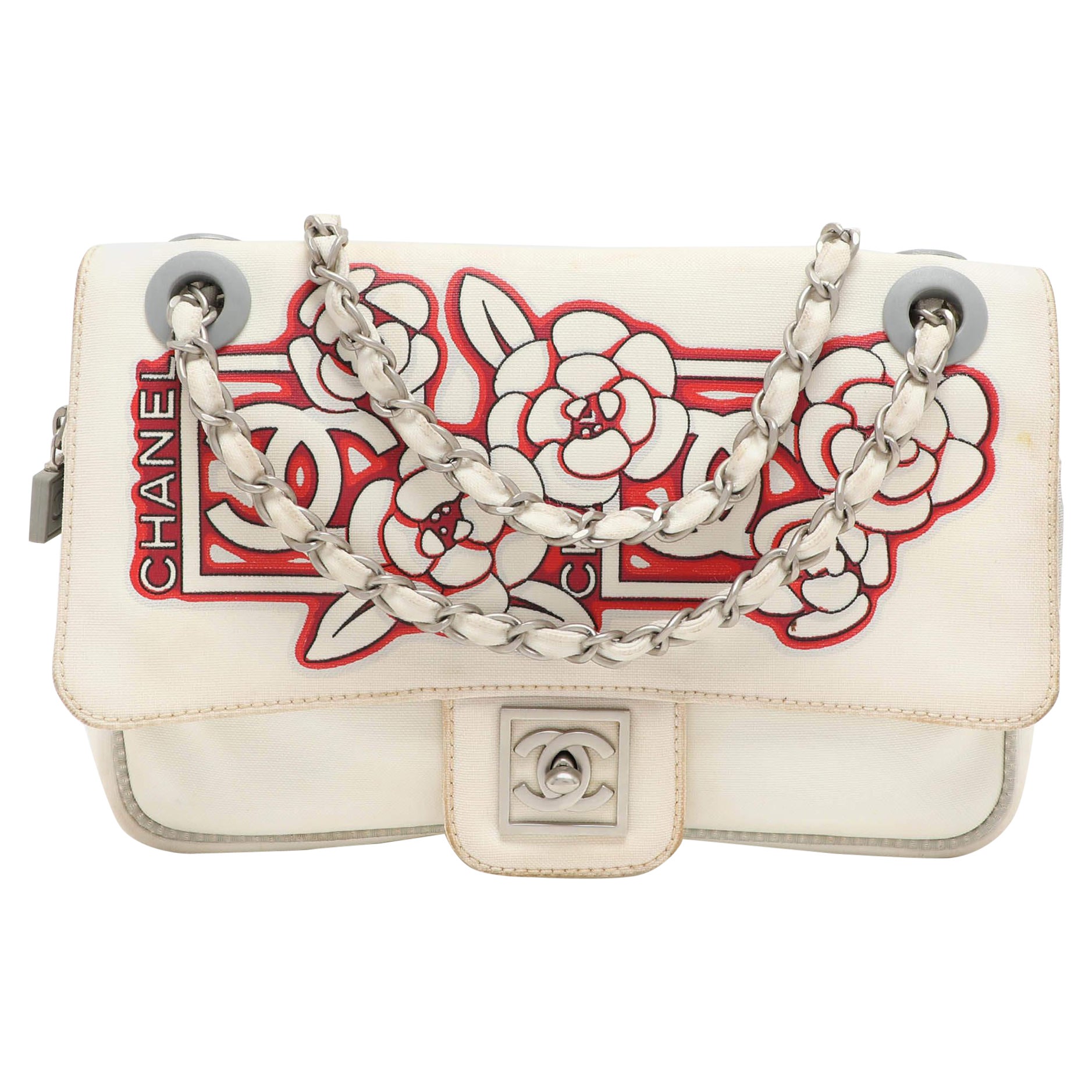 Chanel White Floral Print Nylon Sport CC Flap Bag