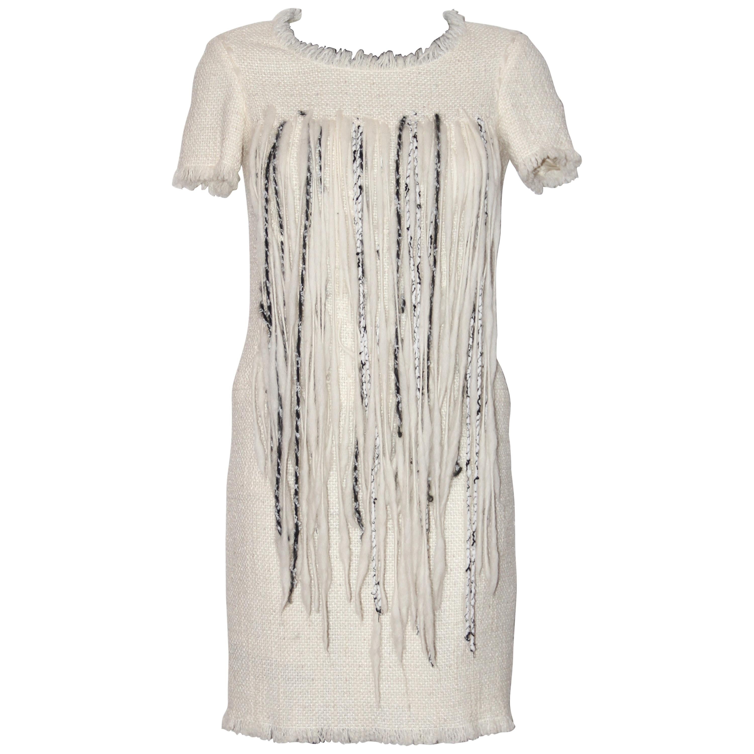 Chanel White Fringe Tweed Dress For ...