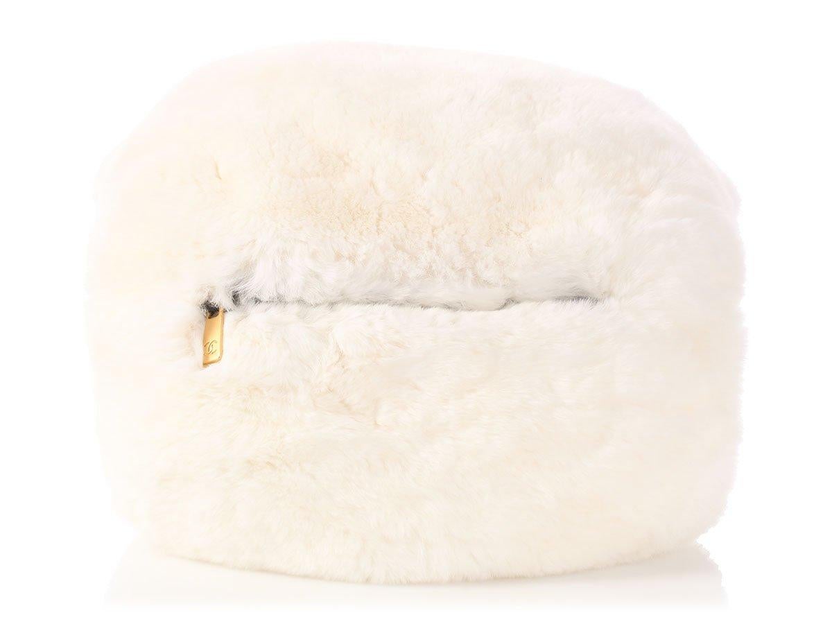 Chanel White Fur CC Logo Muff Satchel For Sale 6