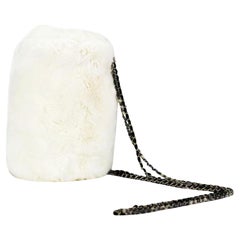 Chanel White Fur Chain Vintage Muff Crossbody Tote
