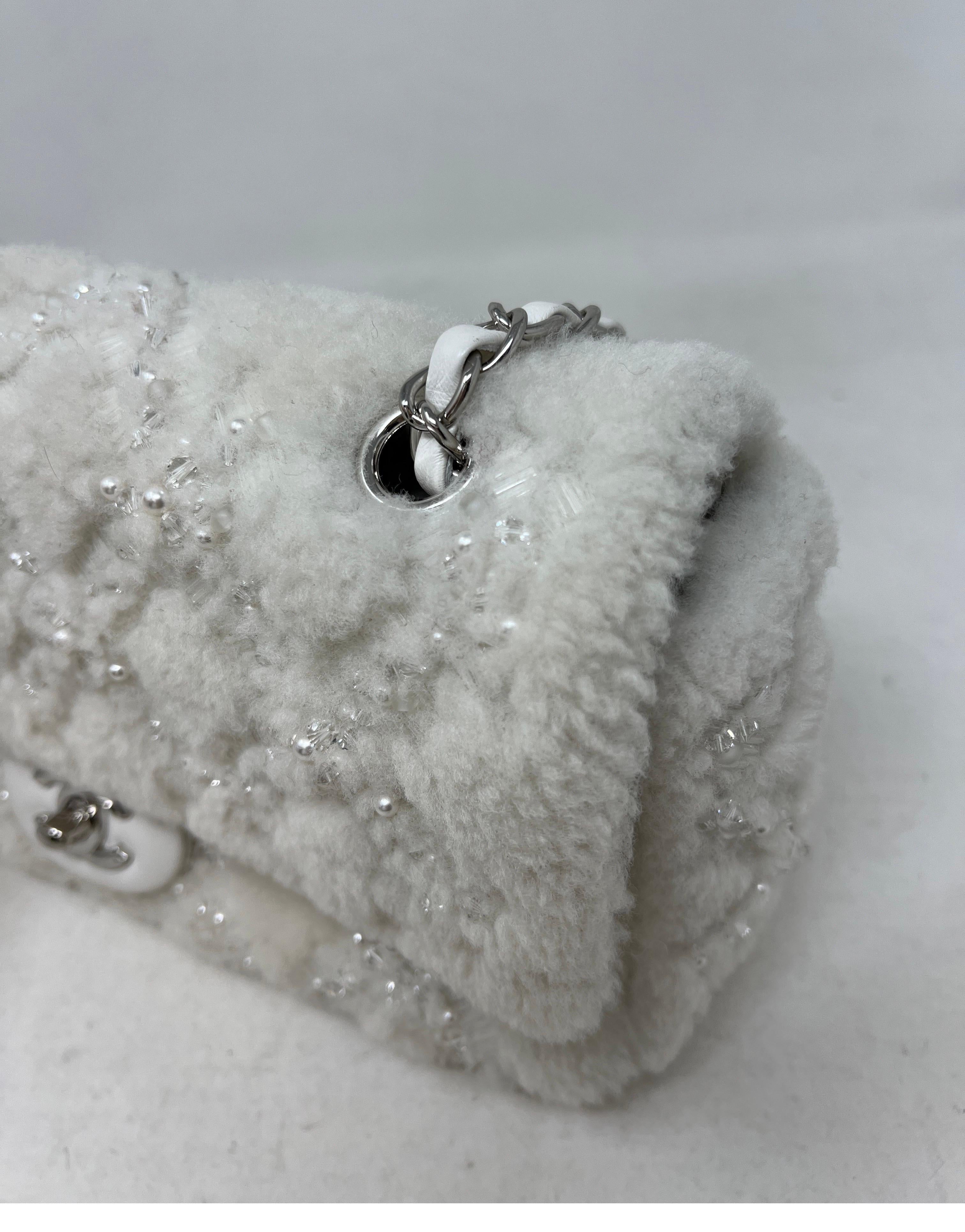 Chanel White Fur Medium Flap Bag 5