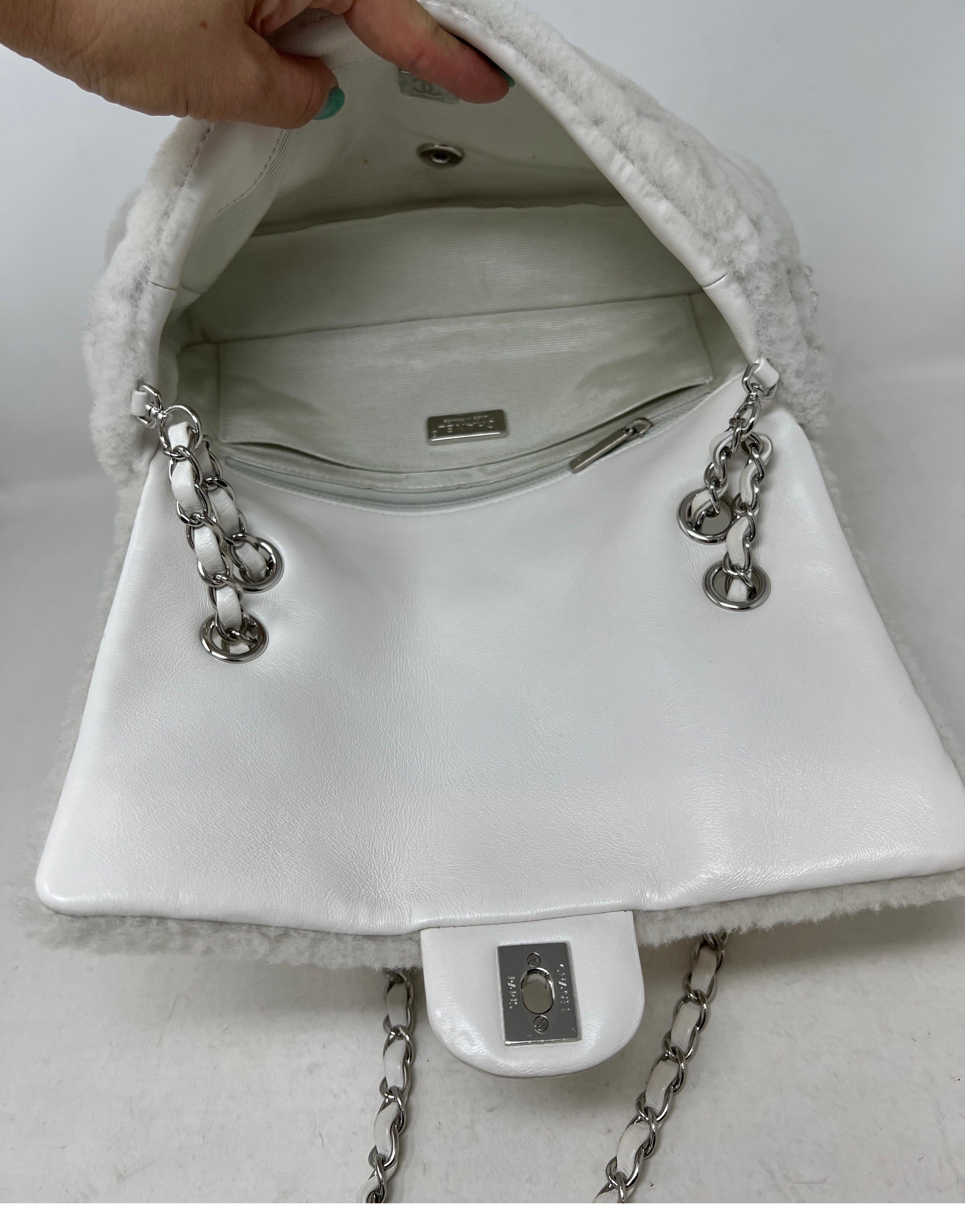 Chanel White Fur Medium Flap Bag 11