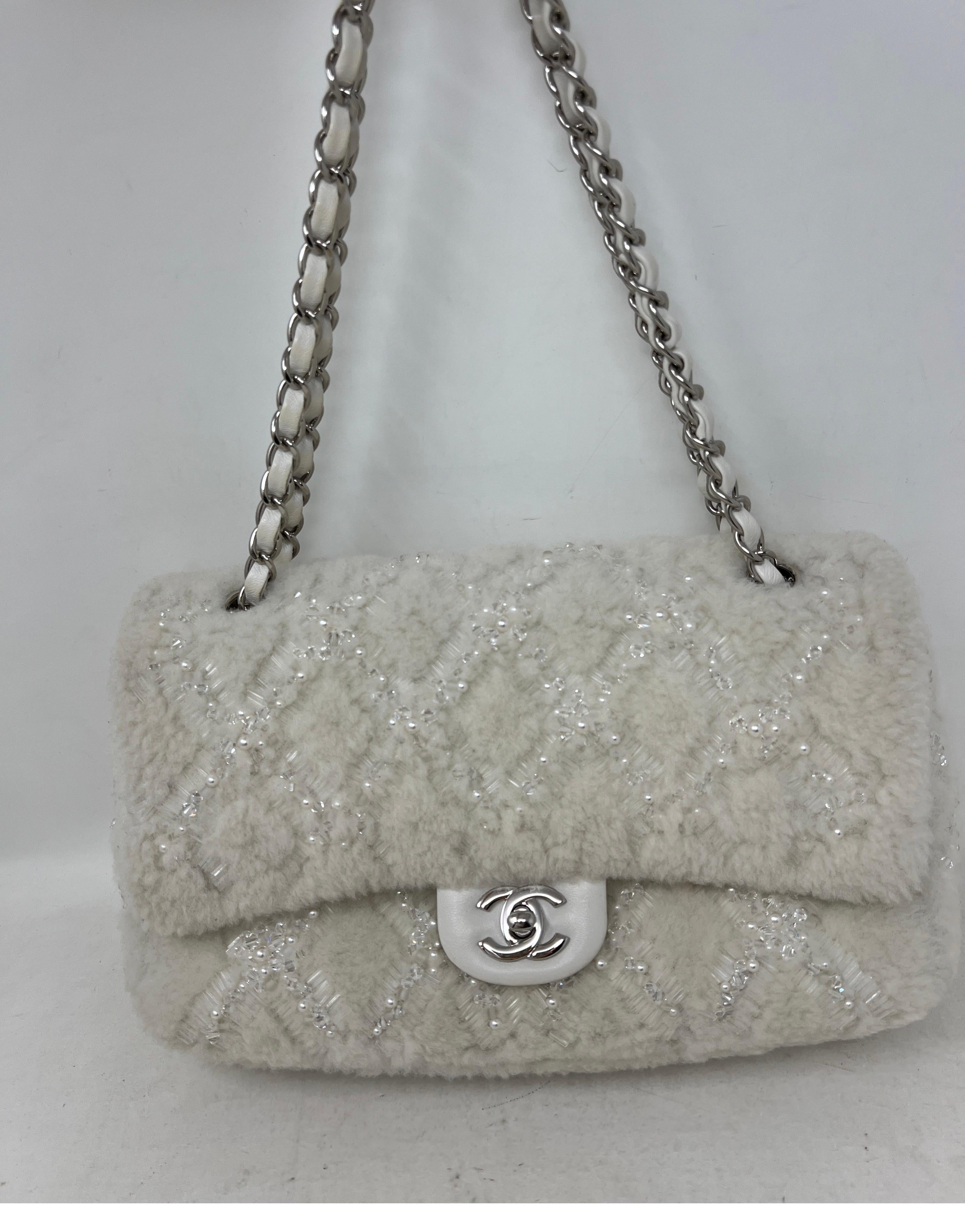 Women's or Men's Chanel White Fur Medium Flap Bag