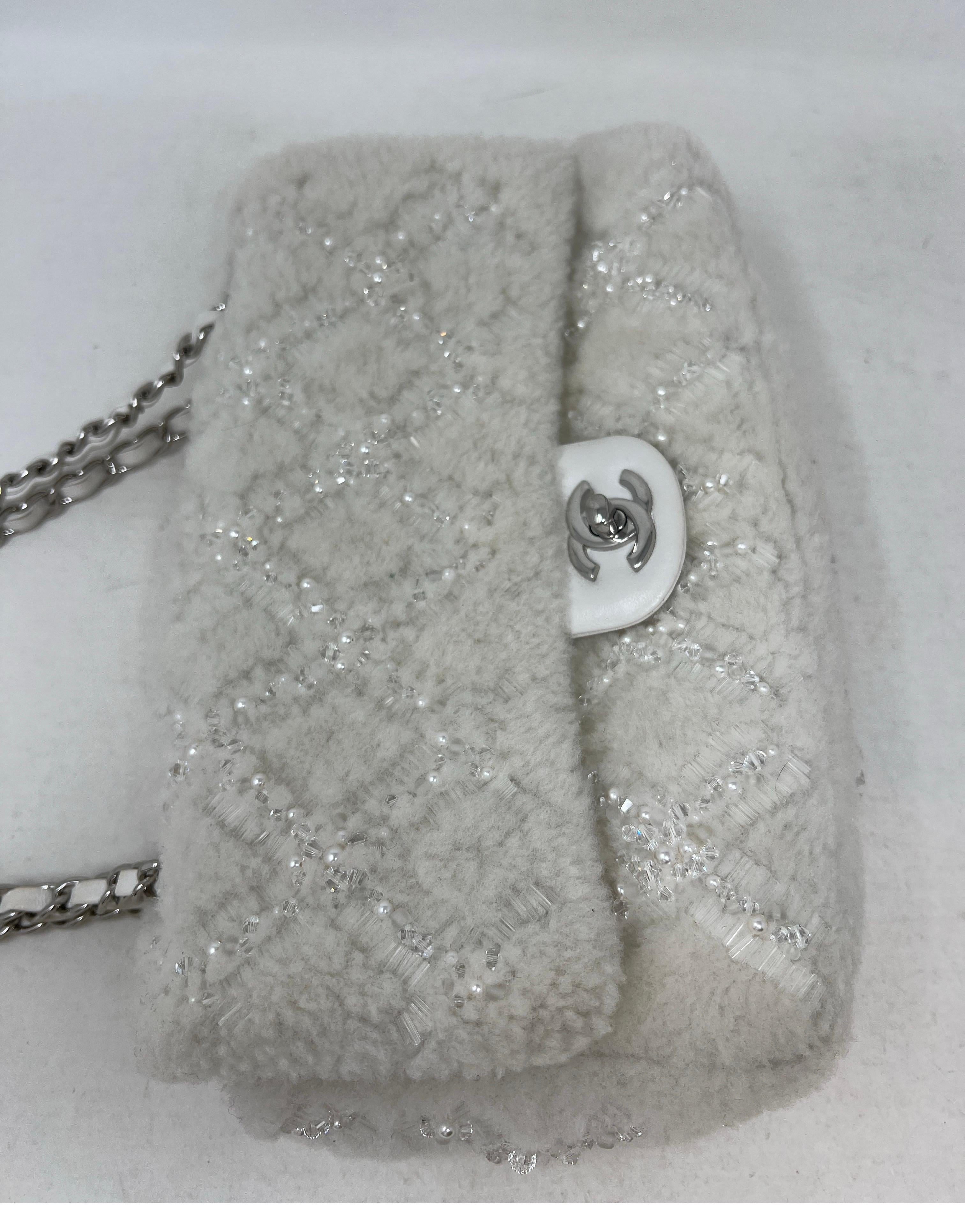 Chanel White Fur Medium Flap Bag 1