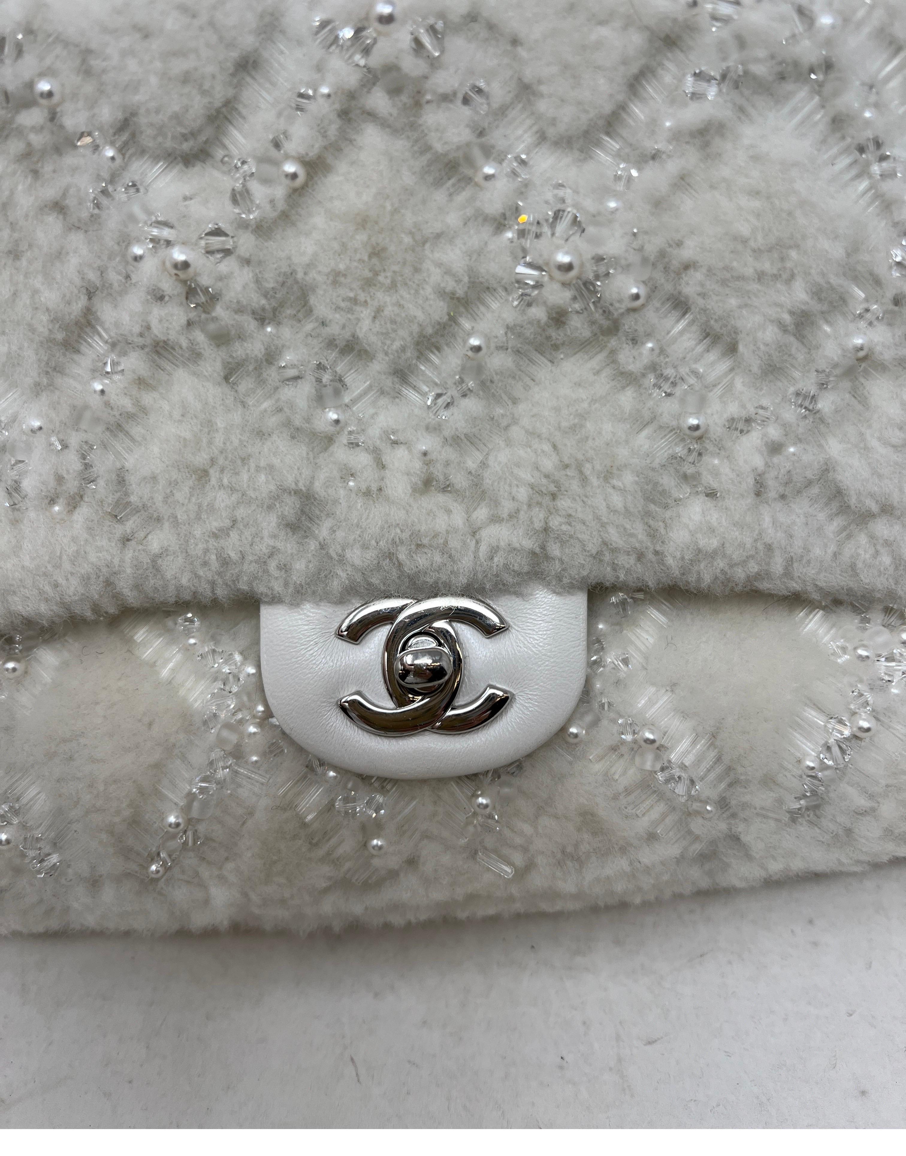 Chanel White Fur Medium Flap Bag 4