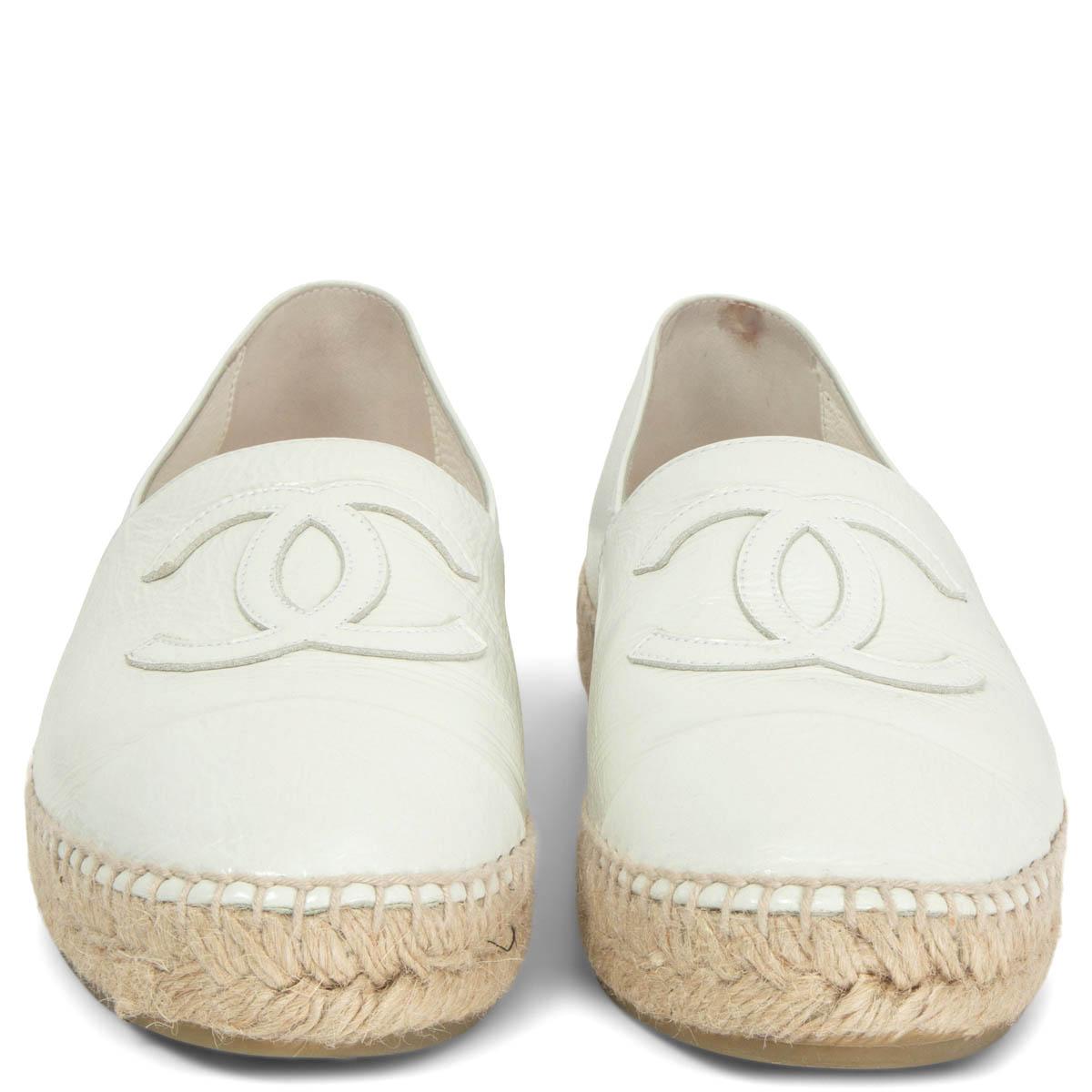 CHANEL white glazed leather CC ESPADRILLES Flats Shoes 37 For Sale at ...