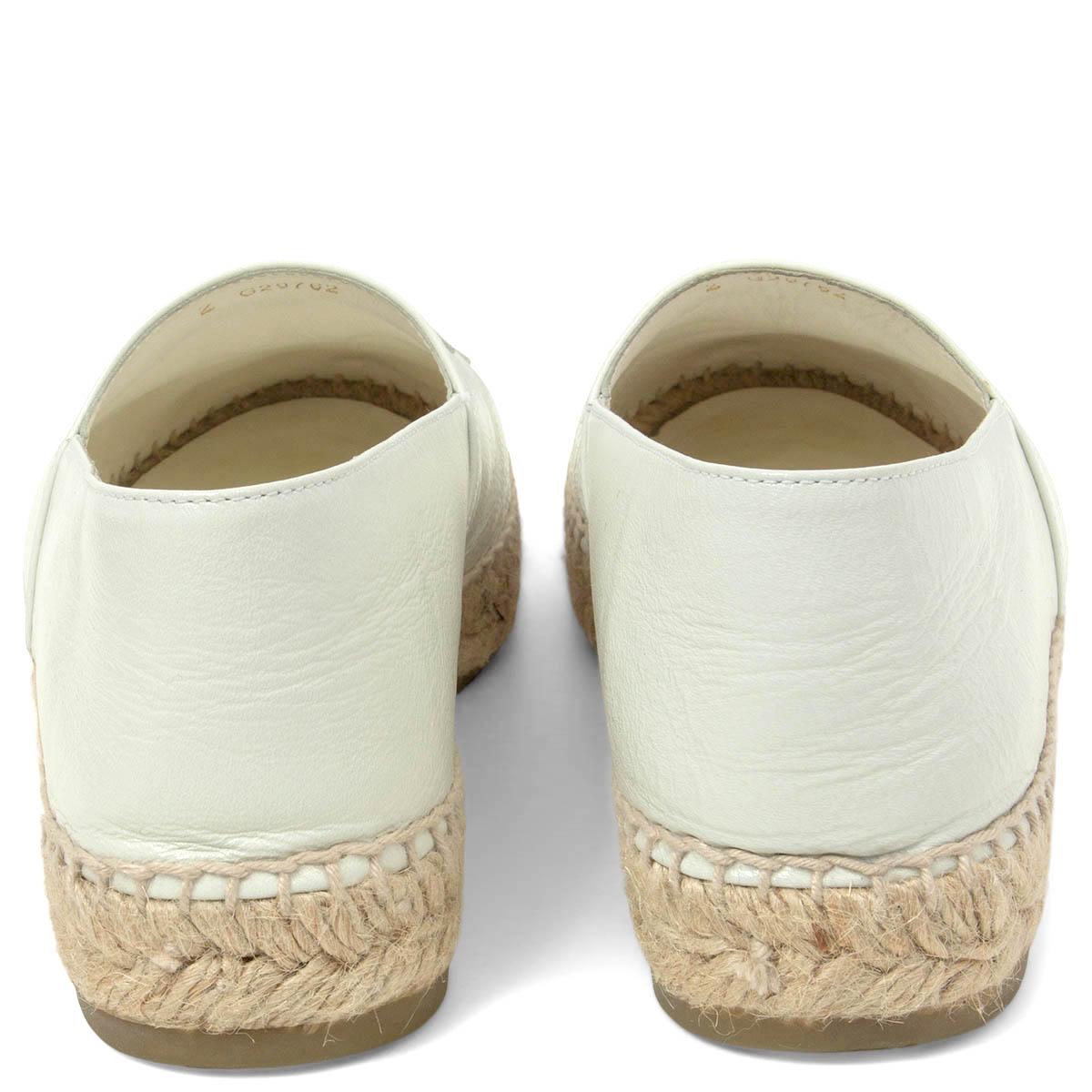 Women's CHANEL white glazed leather CC ESPADRILLES Flats Shoes 37