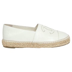 Used CHANEL white glazed leather CC ESPADRILLES Flats Shoes 37