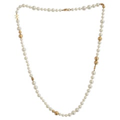 CHANEL white & gold 2007 CC FAUX PEARL Necklace