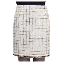 CHANEL white & gold 2017 17S CHECK TWEED Skirt 36 XS