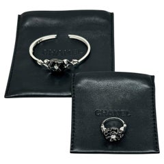 Chanel White Gold, Black Ceramic and Diamond Camélia Galbé Ring and Bracelet