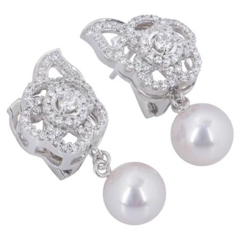 Chanel White Gold Diamond And Pearl Camelia Earrings For Sale