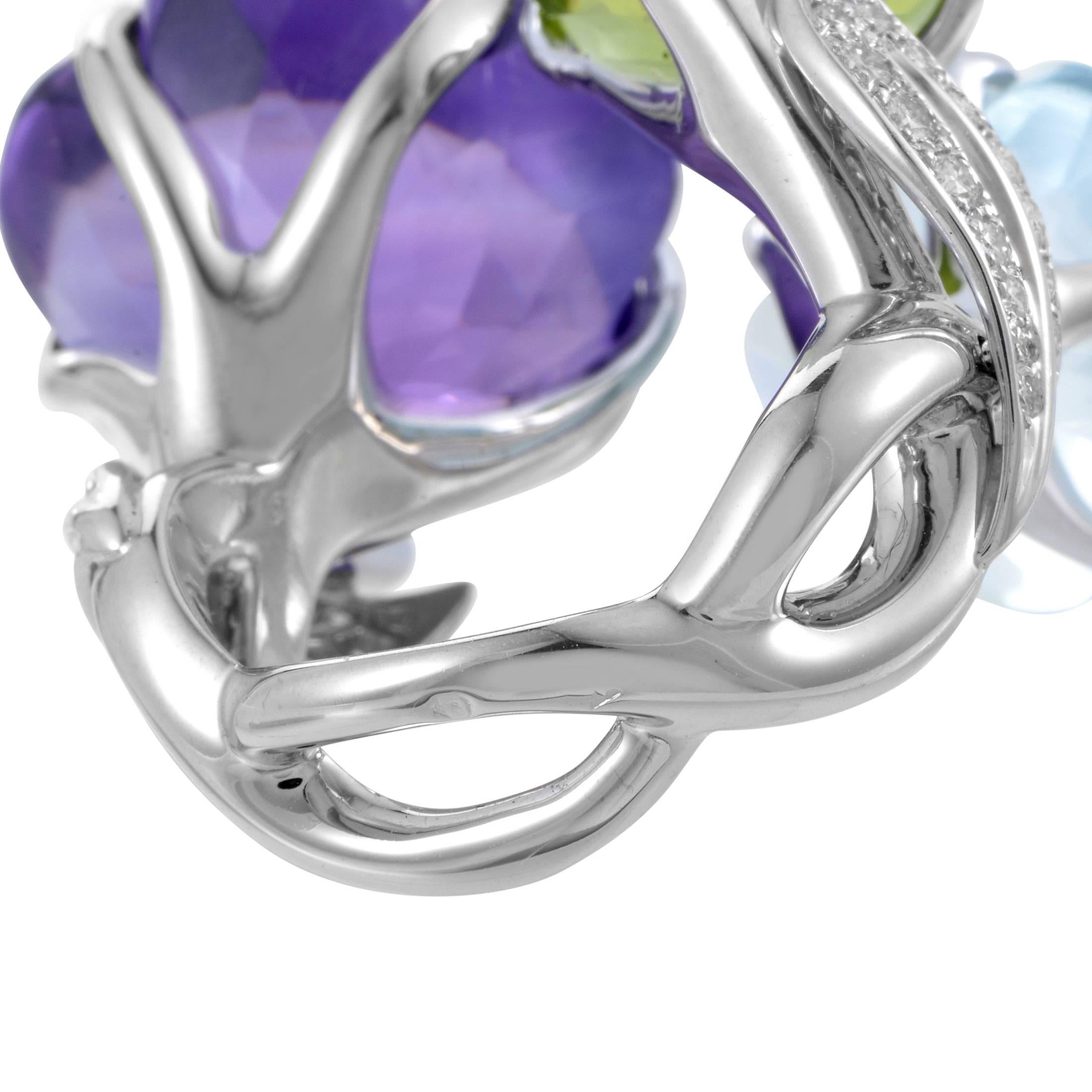 Chanel White Gold Diamond and Triple Gemstone Flower Cocktail Ring 1