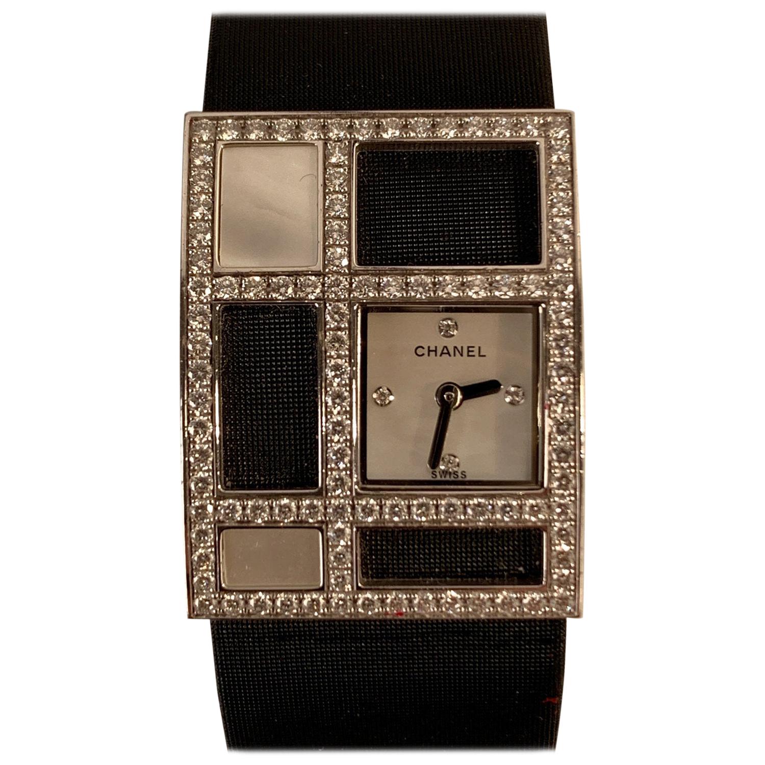 Chanel White Gold Diamond Mother of Pearl 1932 Art Deco Wrist Watch