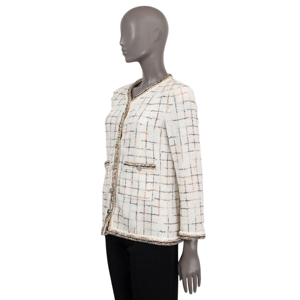 CHANEL white & gold nylon 2017 17S CHECK TWEED Jacket 36 XS 1