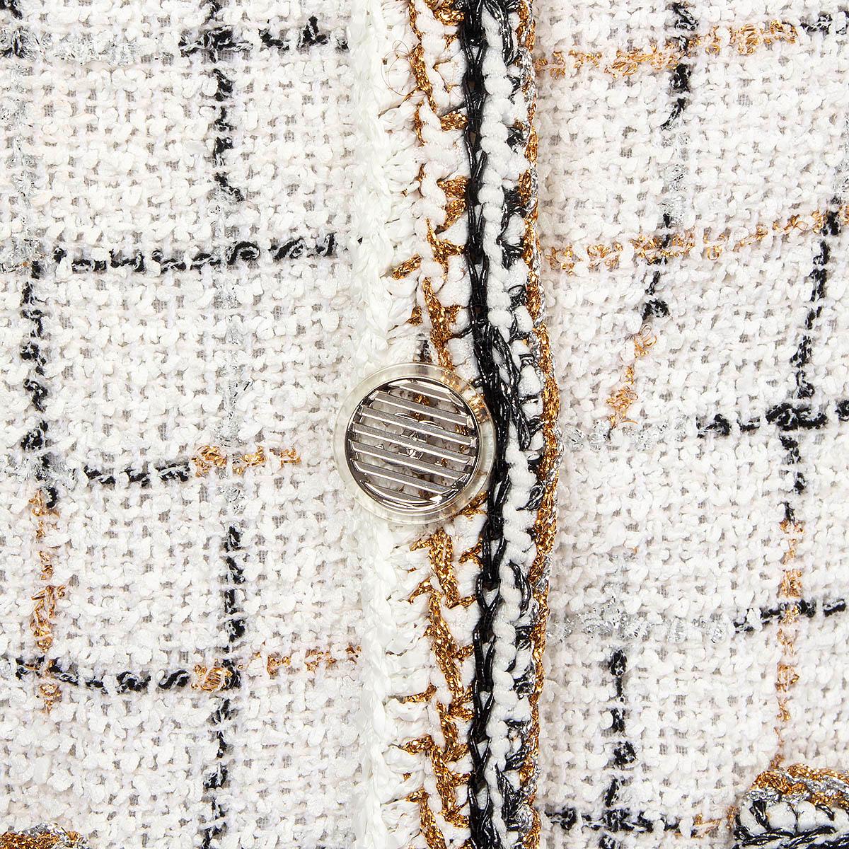 CHANEL white & gold nylon 2017 17S CHECK TWEED Jacket 36 XS 3