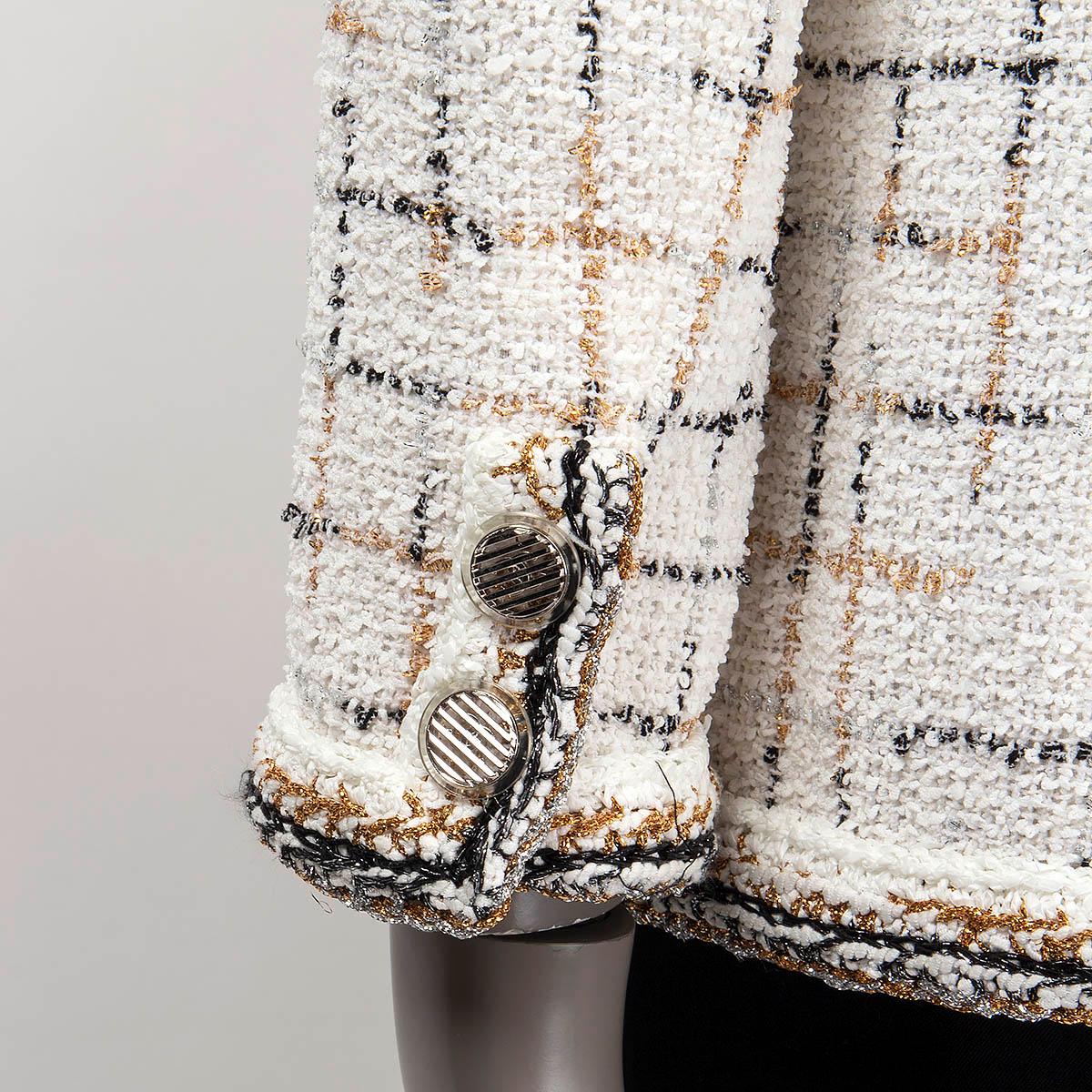 CHANEL white & gold nylon 2017 17S CHECK TWEED Jacket 36 XS 4