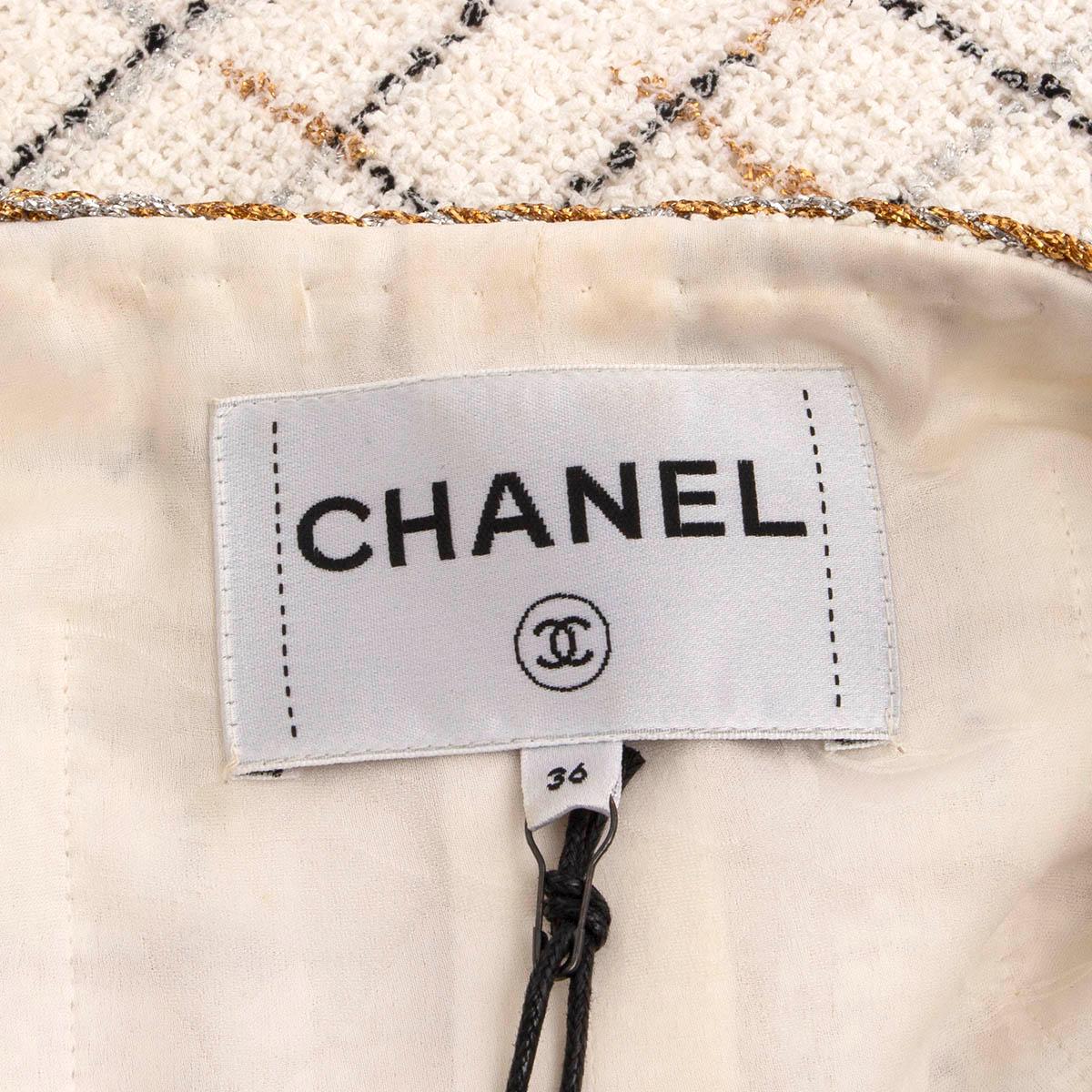 CHANEL white & gold nylon 2017 17S CHECK TWEED Jacket 36 XS 5