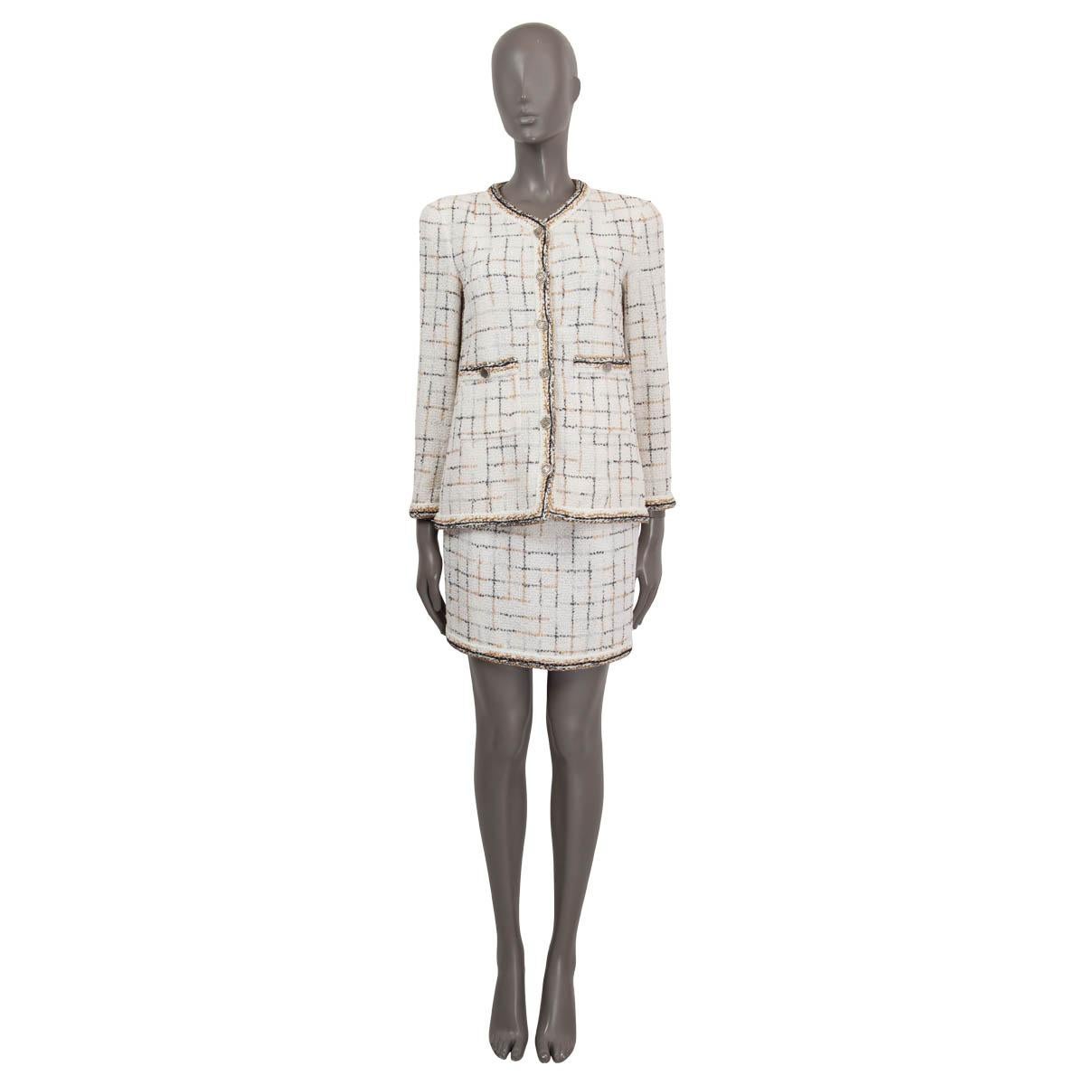 CHANEL white & gold nylon 2017 17S CHECK TWEED Jacket 36 XS 6