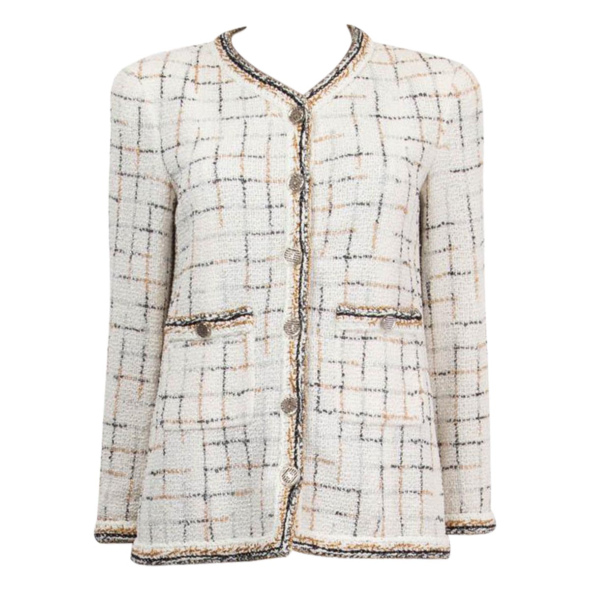 CHANEL white 
gold nylon 2017 17S CHECK TWEED Jacket 36 XS