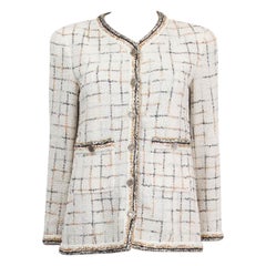 CHANEL white & gold nylon 2017 17S CHECK TWEED Jacket 36 XS