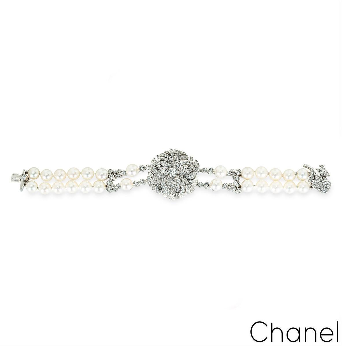 Round Cut Chanel White Gold Panache Diamond & Pearl Bracelet
