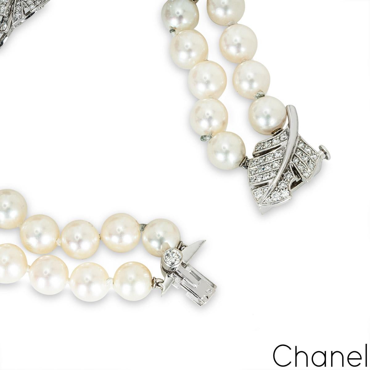 Chanel White Gold Panache Diamond & Pearl Bracelet In Good Condition In London, GB