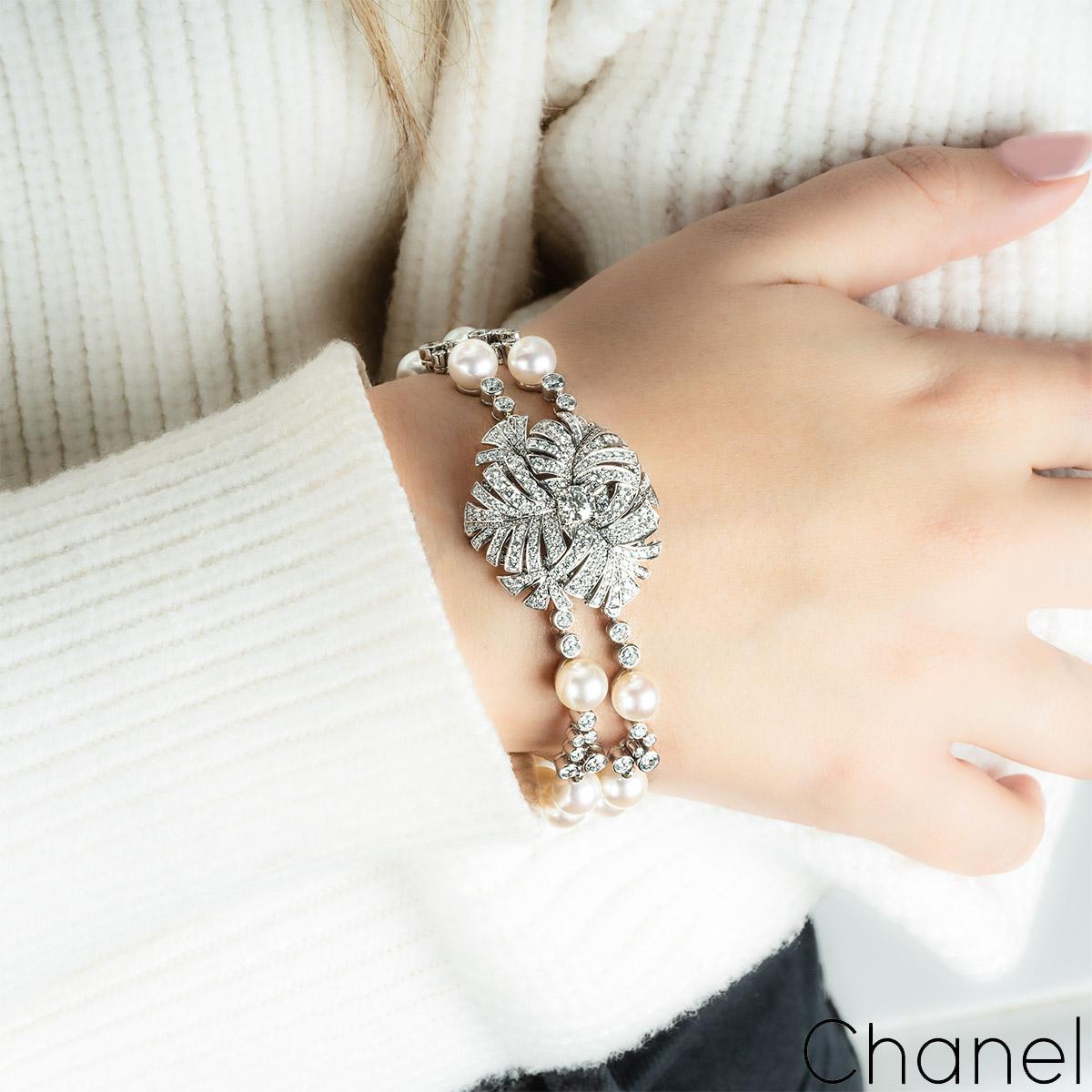 Women's Chanel White Gold Panache Diamond & Pearl Bracelet