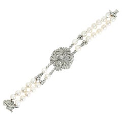 Chanel Weißgold Panache Diamant- und Perlenarmband